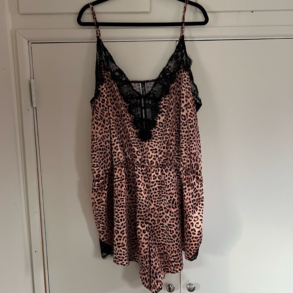 PLUS Cheetah Print Romper w/ Lace Detail